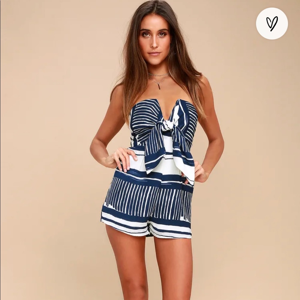 Lulu's Navy and White Strapless Dress